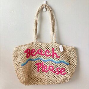 NWT No Boundaries Women's Woven Beach Vacation Tote Bag Beach Please Pink Blue